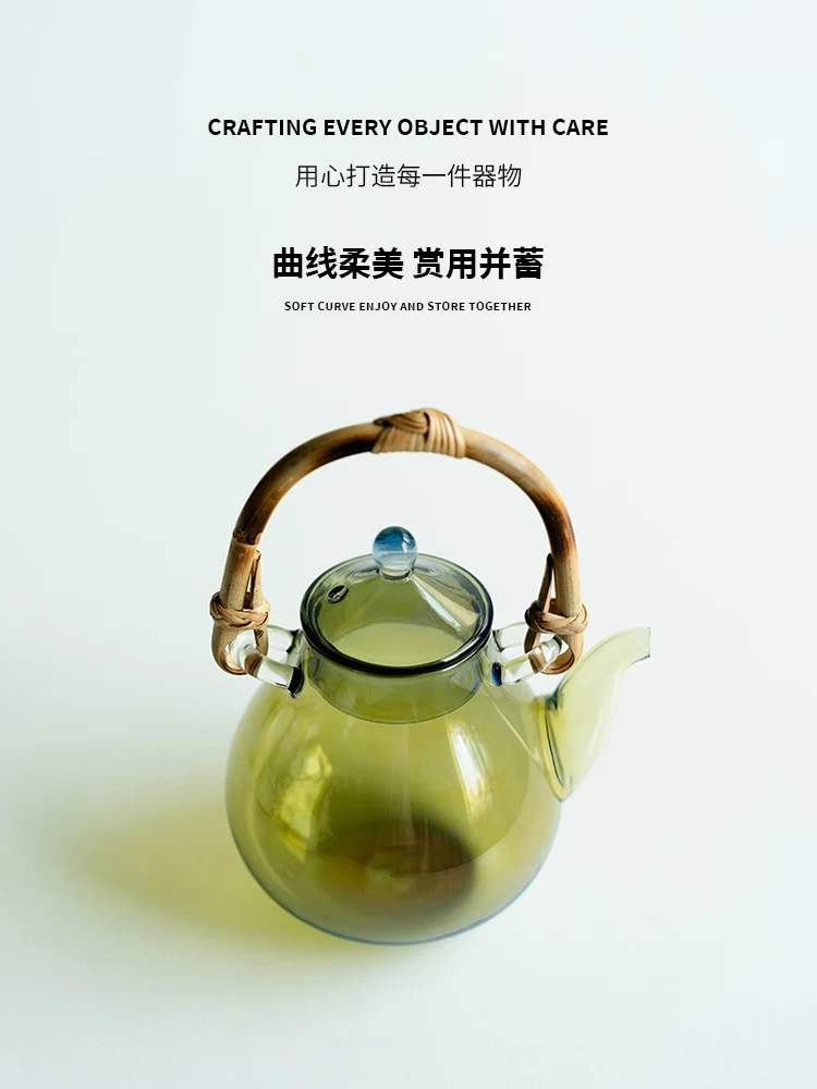 Simple Teapot Bamboo Pear Shadow Pot Borosilicate Heat-Resistant Glass Loop-Handled Personal Special High-End Kettle