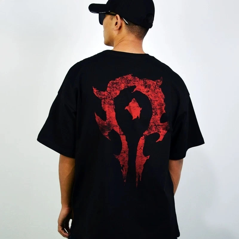 World of Warcraft Horde Logo Back Print Graphic T-Shirt Cotton Men Women Streetwear Tee