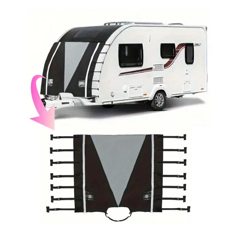 

4 Ply Thicker Fabric RV Caravan Front Towing Cover With 7 Straps Anti-UV Dustproof Snow-Block Protection Cover Exterior Parts