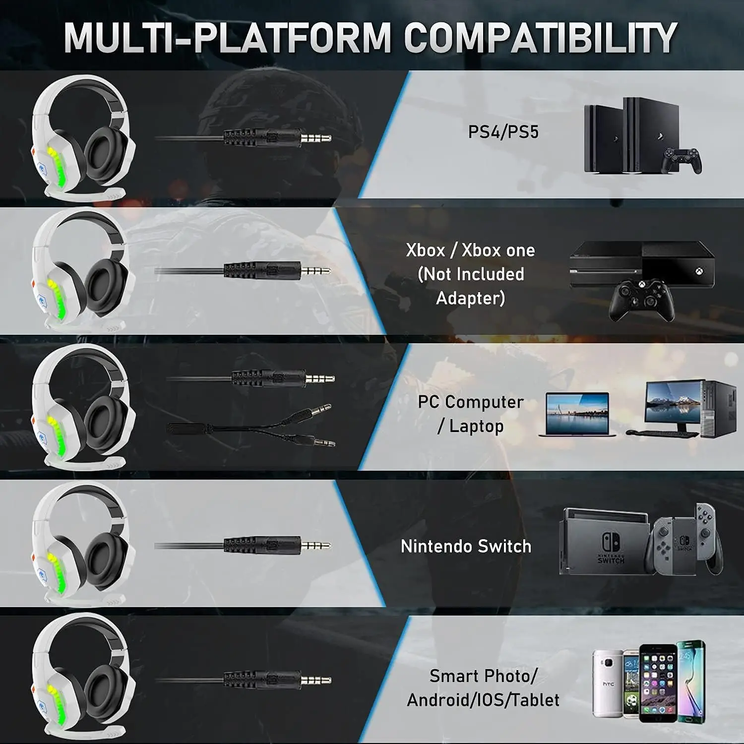 Wired Gaming Headset RGB Backlight Retractable Noise Isolating Microphone Stereo Sound Deep Bass Memory Foam Earmuff Headphone