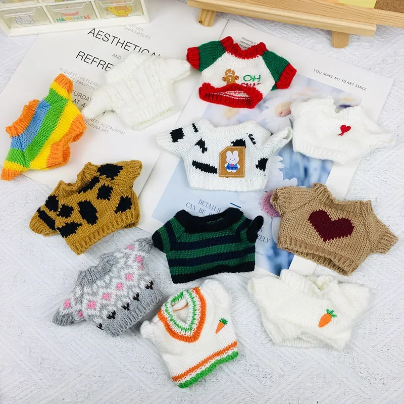 Suitable for 20cm Plush Bear Doll Clothes New Hot-selling Sweaters Simple and Versatile Striped Tops Cartoon Pattern Sweaters