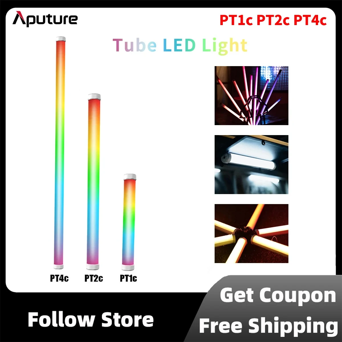 Aputure by Amaran PT1c PT2c PT4c Pixel Tube LED Stick Rainbow Streaming Effect Video Studio Lighting For Photography Live