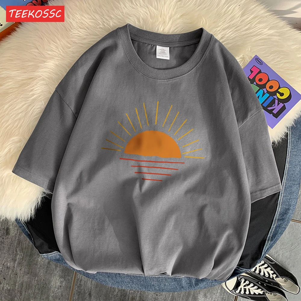 Sunset On The Coastline Men Tee Shirt Graphic Personality T Shirts High-Quality Pattern T-Shirt Cotton Fashion Short Sleeved