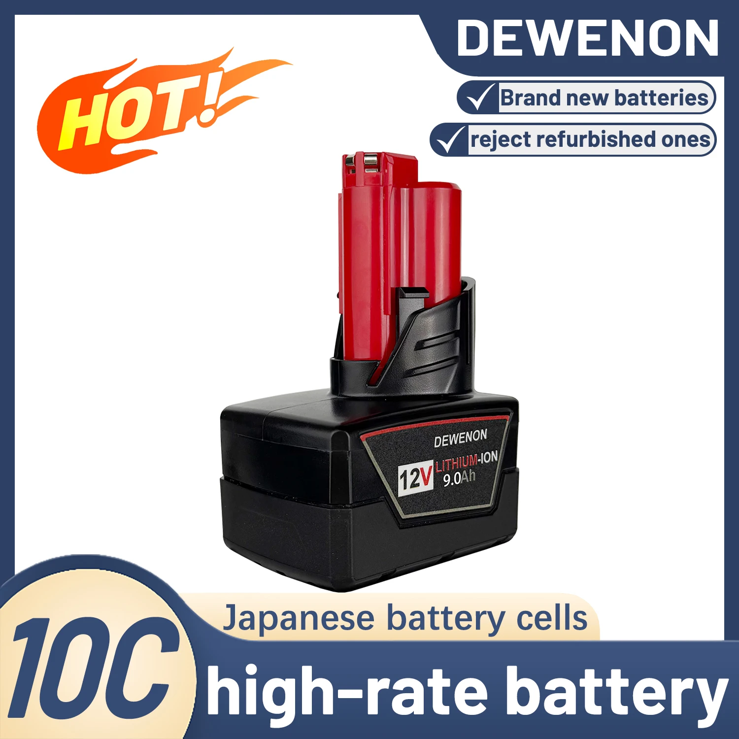 

12V 6AH For Milwaukee battery 12V 9AH Power tools battery DEWENON For original Milwaukee M12 Electric drill battery Charger