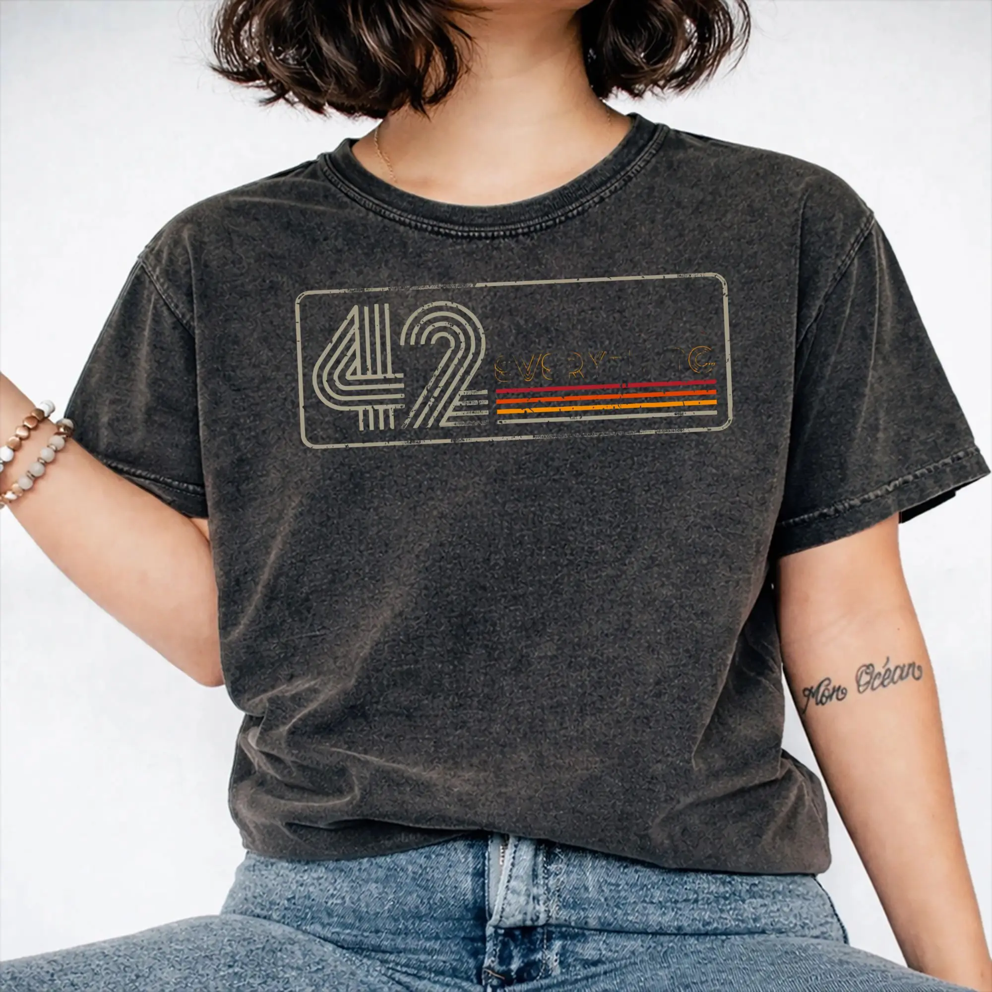dont panic 42 The Answer To Life Douglas Adams  Washed T Shirt Streetwear Hip Hop Vintage T-Shirt Tees Tops for Men Women