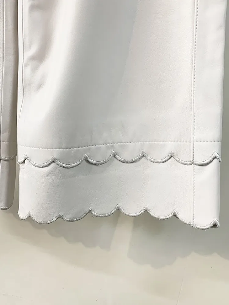 الترفيه نمط مرونة الخصر بلون جلد الغنم السراويل الموضة اليدوية جلد طبيعي السيدات جيب الكاحل طول السراويل