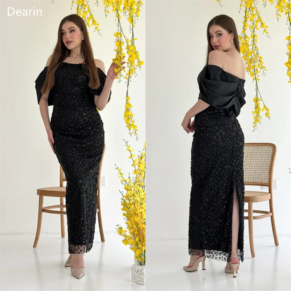 

Customized Evening Gown Dearin Off-the-shoulder Column Floor Length Skirts Tulle Shirred Bespoke Occasion Dresses Prom Formal Dr