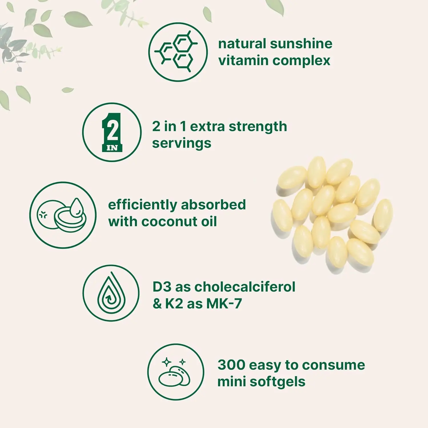 Vitamina D3 10000 iu Plus K2 (MK-7) 200 mcg, 300 capsule molli di olio di cocco primario |