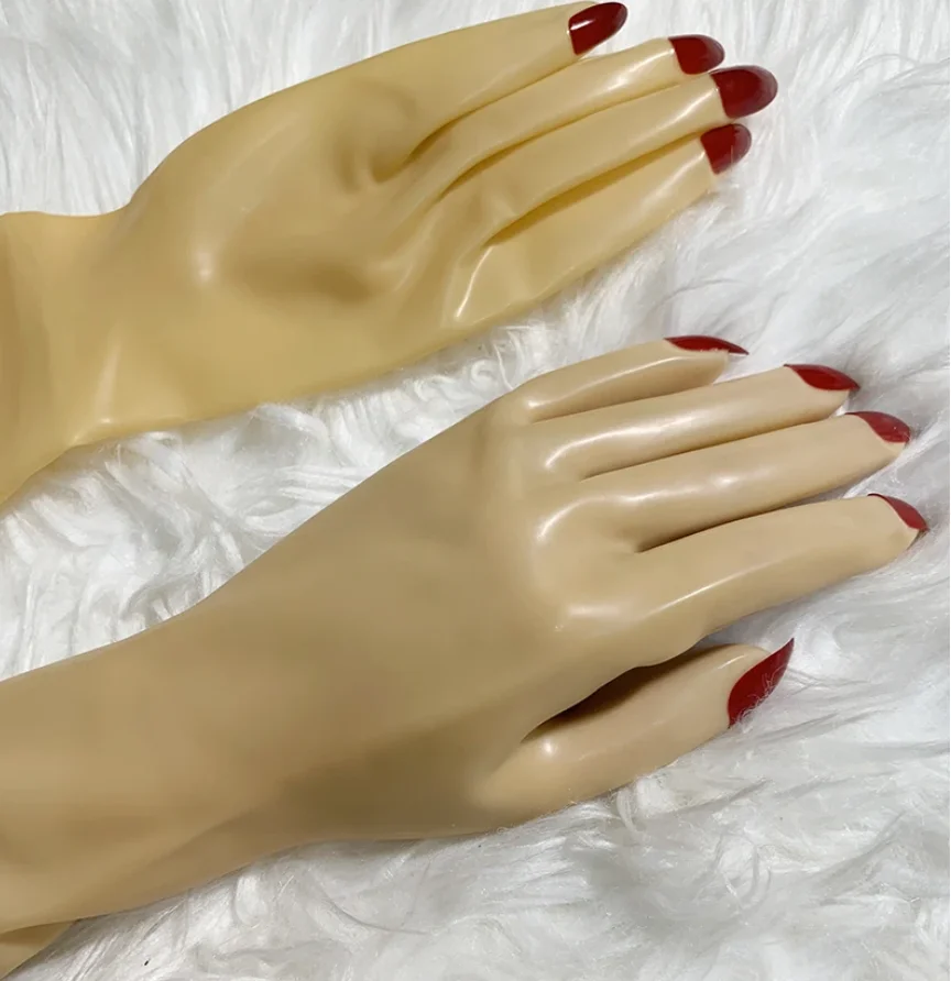 

Men's Fetish Unisex Flesh Latex Rubber Zentai Short Gloves With Nails Art Cosplay Kigurumi Gloves For Crossdresser