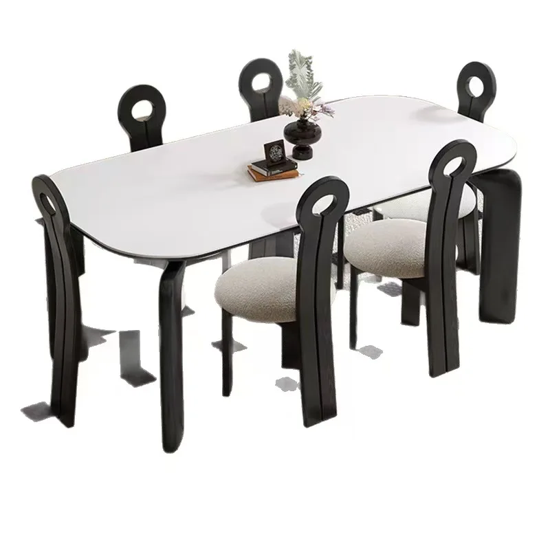 

#Solid Wood Dining Table and Chair Combination, Small Household Restaurant Simple Light Luxury Italian Rectangular Dining Table
