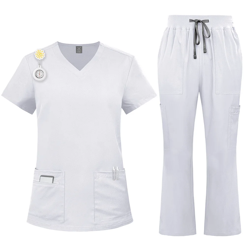 Unisex Medical Multi Tool Pocket Top Elastic Drawstring Flare Leg Pants Nurse Slot Dentist Vet Hospital Clinic Surgical Uniform