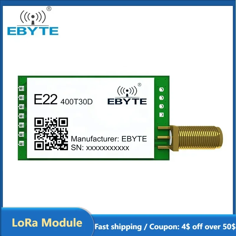 433 MHz LoRa RF-Modul EBYTE E22-400T30D Drahtloser Sender Empfänger UART DIP 30 dBm 1 W 8 km Langstrecken-SMA-K-Antenne