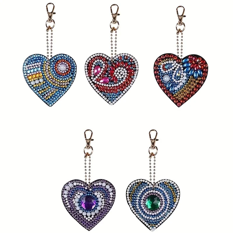 6/5 Piece/set DIY Faux Diamond Painting Art Keychain Kit Handmade Mosaic Art Keychain Home Pendant Decorations Party Supplies