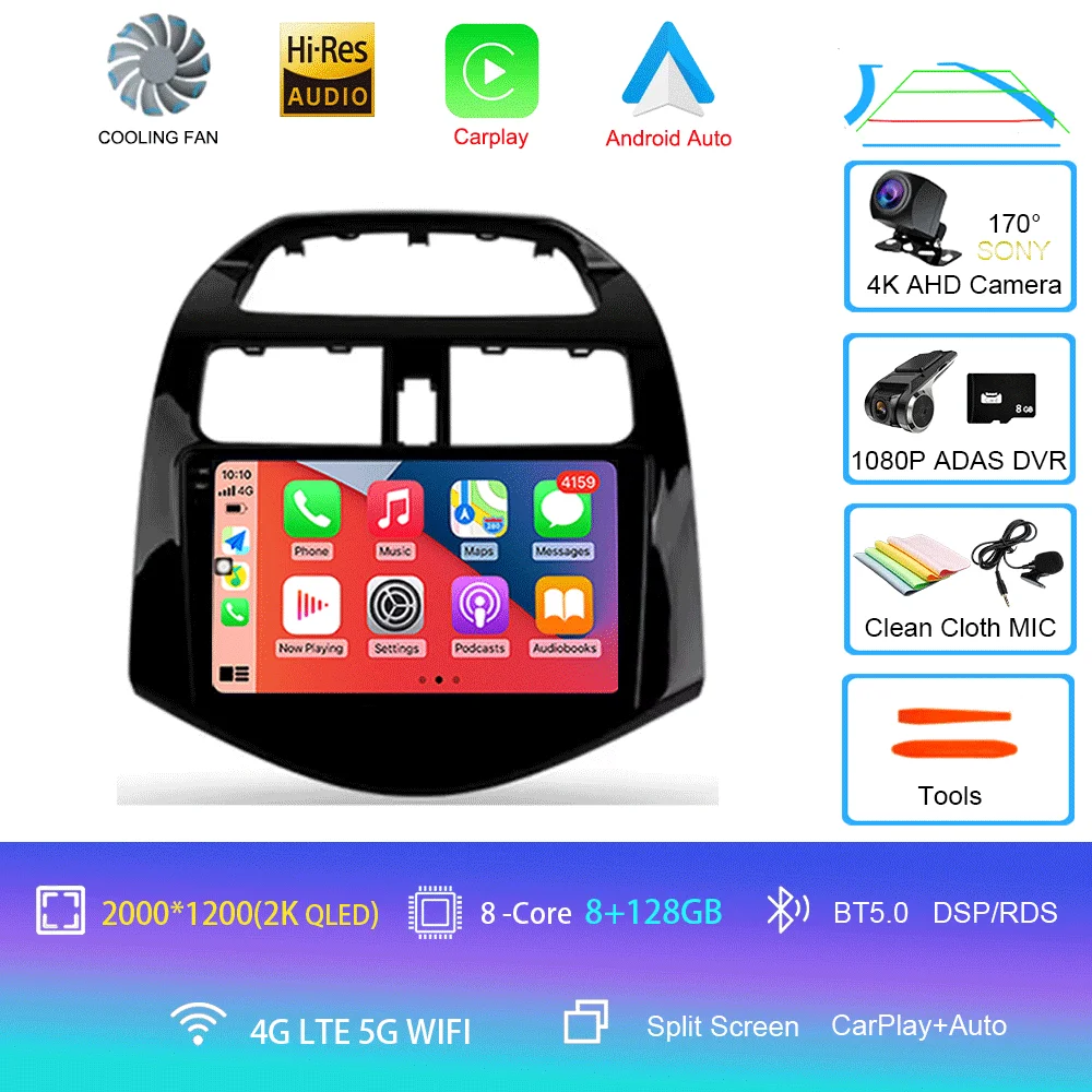 Android 16 autoradio Carplay Auto multimediaspeler voor Chevrolet Spark Beat Matiz Creative 2009 - 2016 E53 X5 M5 2din stereo