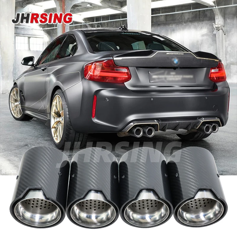 4PC Carbon Fiber Exhaust tip Auspuffspitze for BMW M2 M3 M4 M135i M235i M140i M240i M335i M340i outlet 93mm length 120mm black