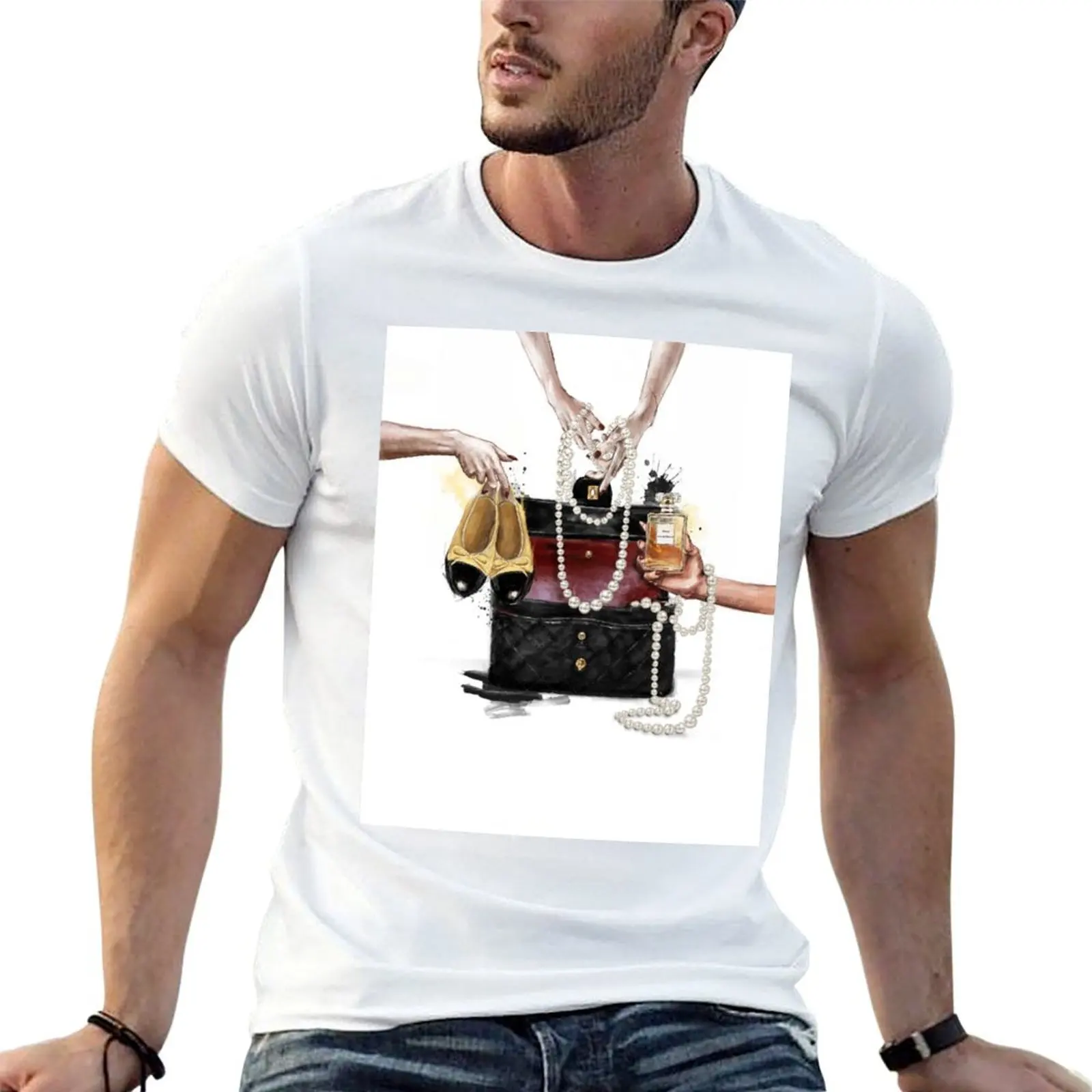 Perfume Bottle Pearls Bag Classic Shoes T-Shirt Big and Tall Casual T-Shirt