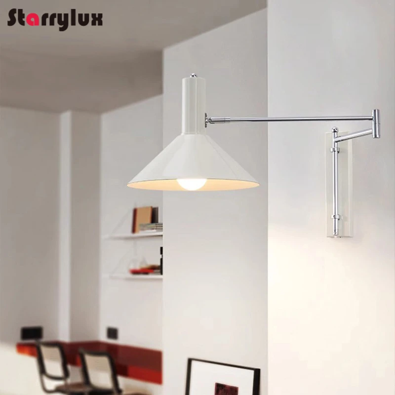

Scandinavian Swing Arm LED Wall Lamp - 5W LED Foldable Retro Sconce for Bedroom, Bar, Reading Nook, Red/White/Black