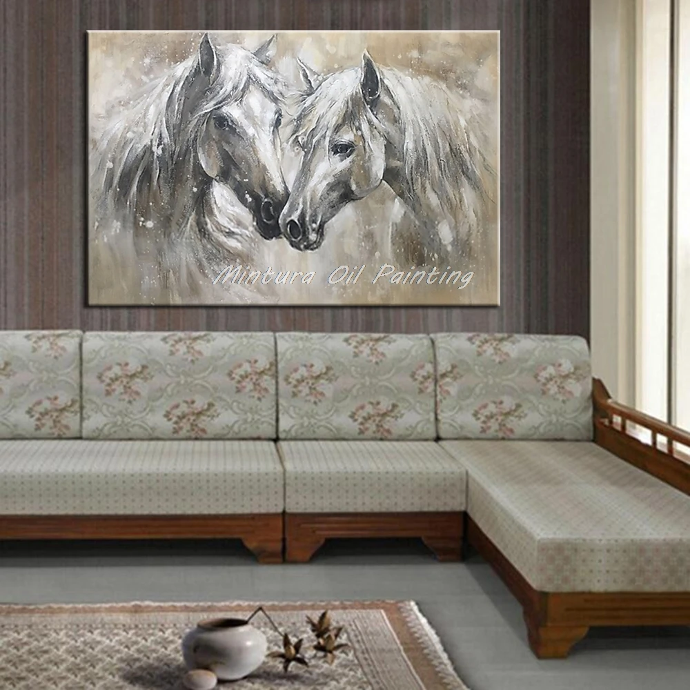 Mintura Pop Art Oil Painting on Canvas,Handmade Morden Animals Two Horses Wall Picture for Living Room,Home Decoration No Framed