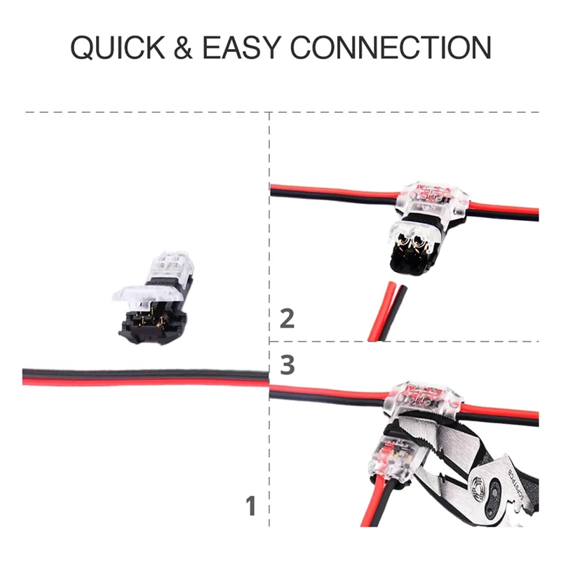 16Pcs Wire Connector, No Soldering, No Stripping, 3 Way 2 Pin Compact T-Tap Connector, Fits 24-20 Gauge Wire