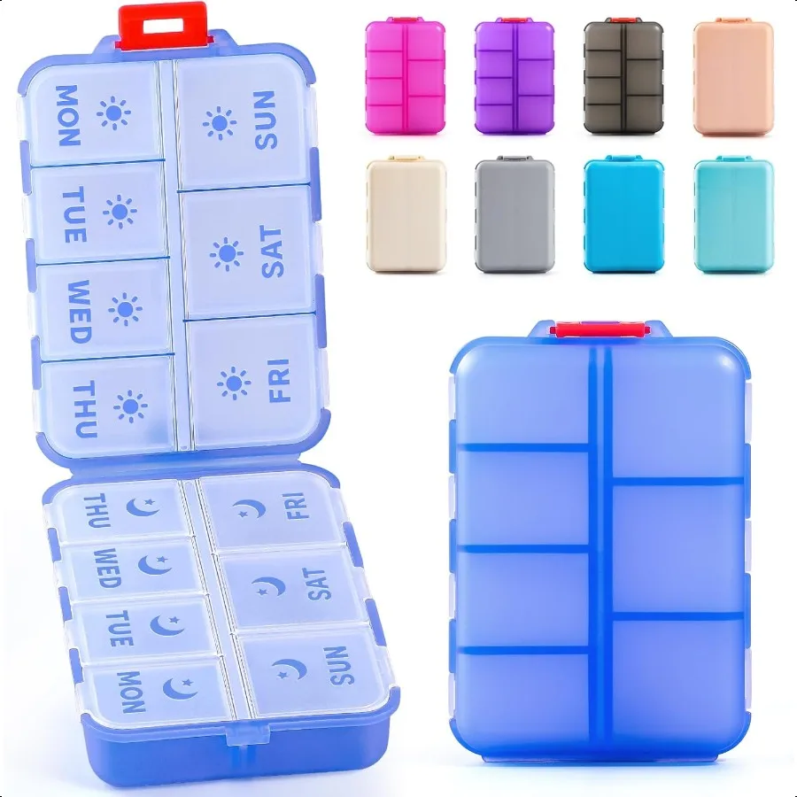 New Foldable Double Protection Portable Weekly Pill Organizer 2 Times A Day with Etched Labels AM PM 7 Day Week Medicine Box Da