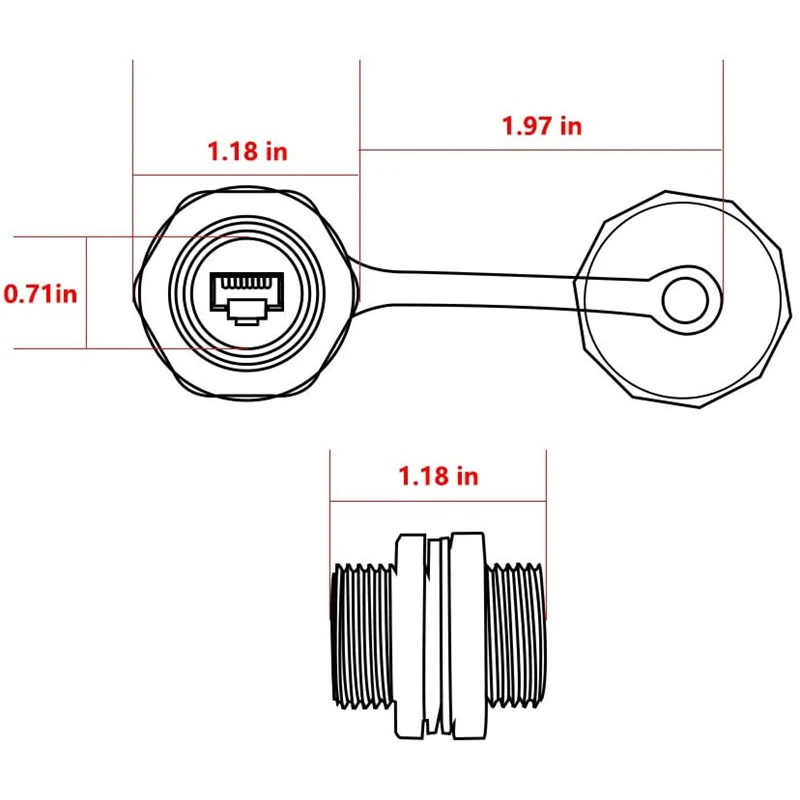 5Pcs CAT 6 RJ45 Shielded Industrial Panel Mount Bulkhead Feed Thru Coupler+IP67 Waterproof/Dust Cap Ethernet LAN Cable Connector