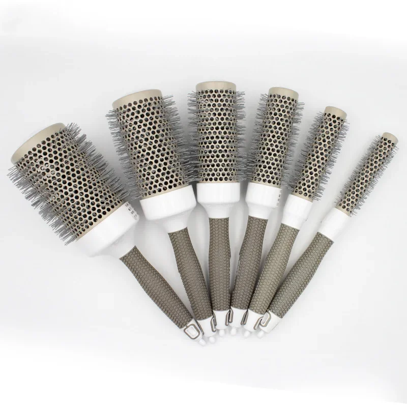 

Professional Anti-static hair comb High Temperature aluminum Iron Round Comb 6 Size Hair Tools Hair Brush