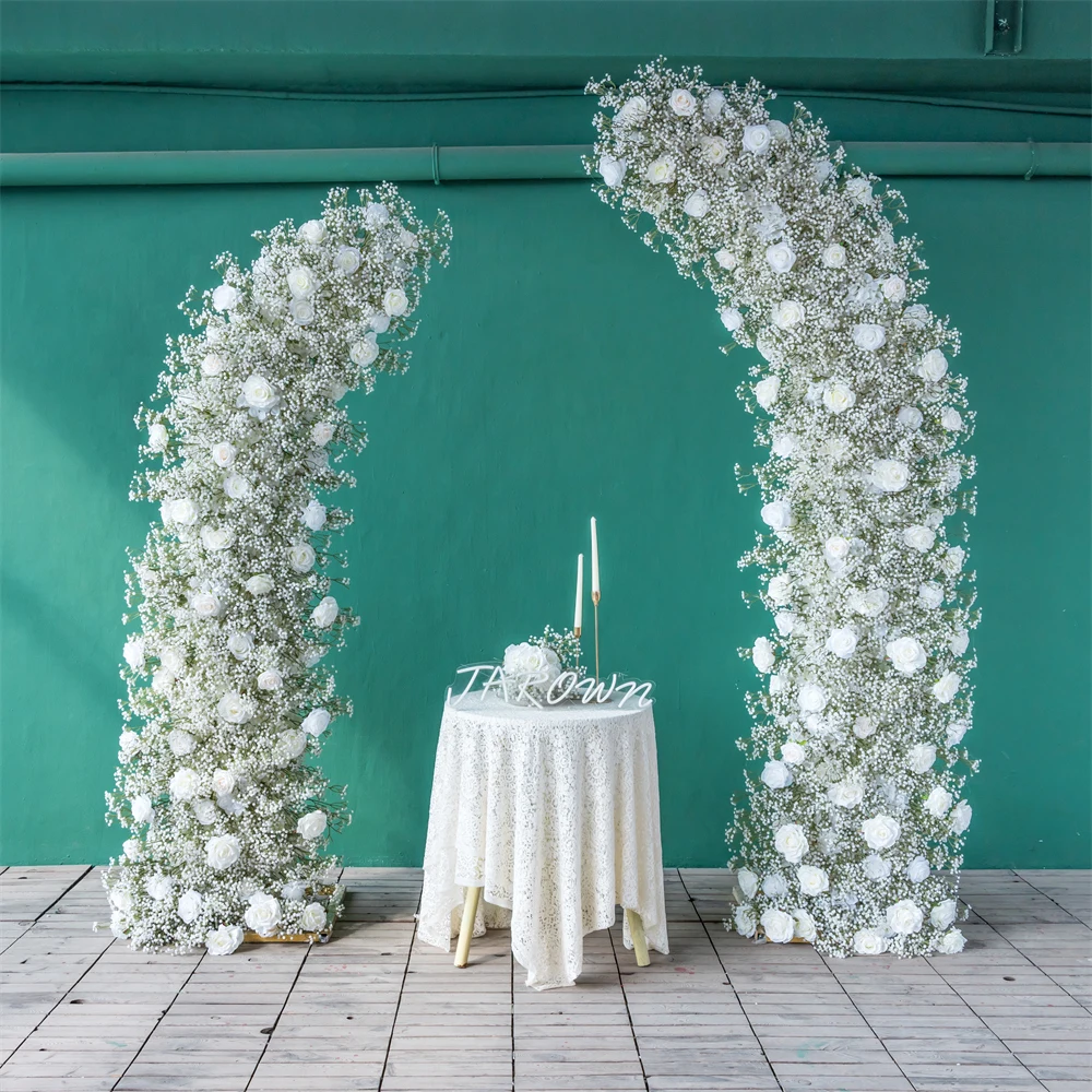 

Wish Shopping Event Flores Arificiales Decoration Circle Sztuczne Kwiaty White Rose Baby Breath Silk Flower Arrangeent H8.5ft