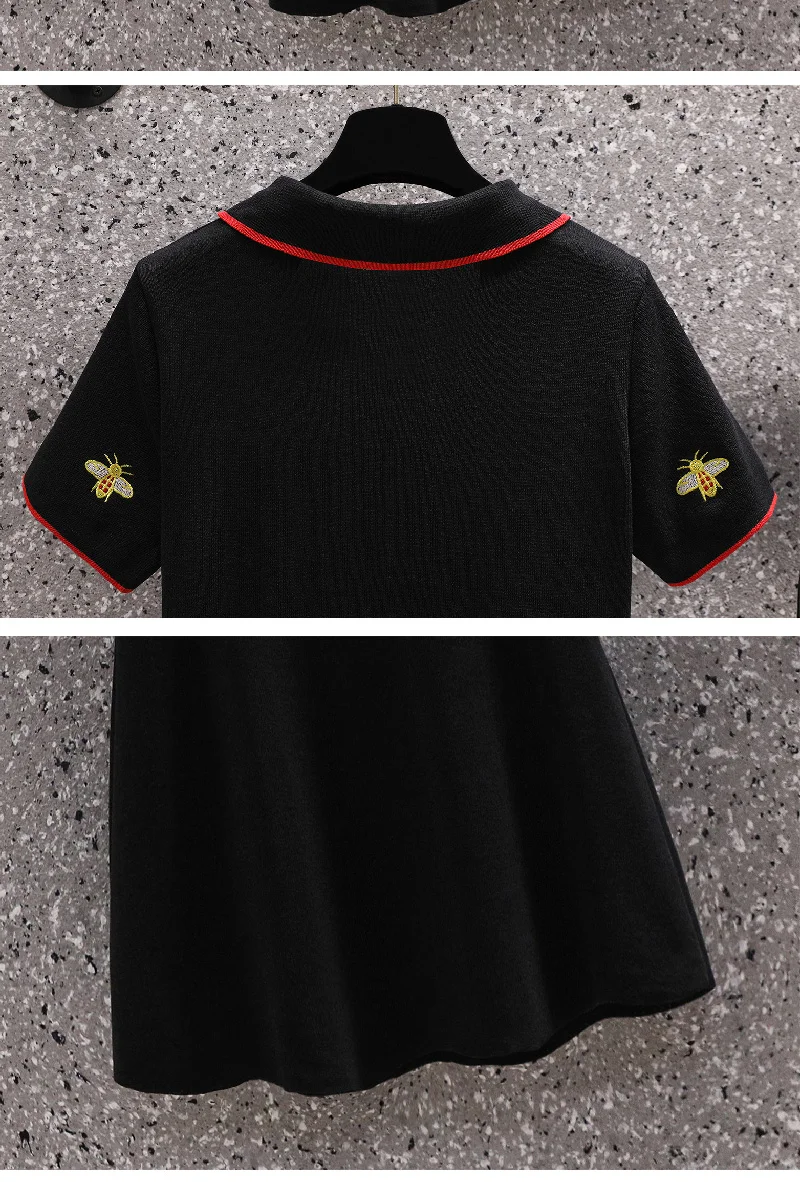 Embroidery Summer Kintted Elegant Vintage Black Dress Short Sleeve Party Knee Dresses Women Fashion Ladies 2022 Clothing Female