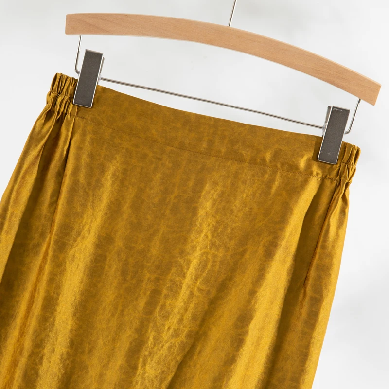 Women's Fashion 100% Natural Mulberry Silk Gambiered Guangdong Gauze Temperament High Waist Split Straight Tube Skirt
