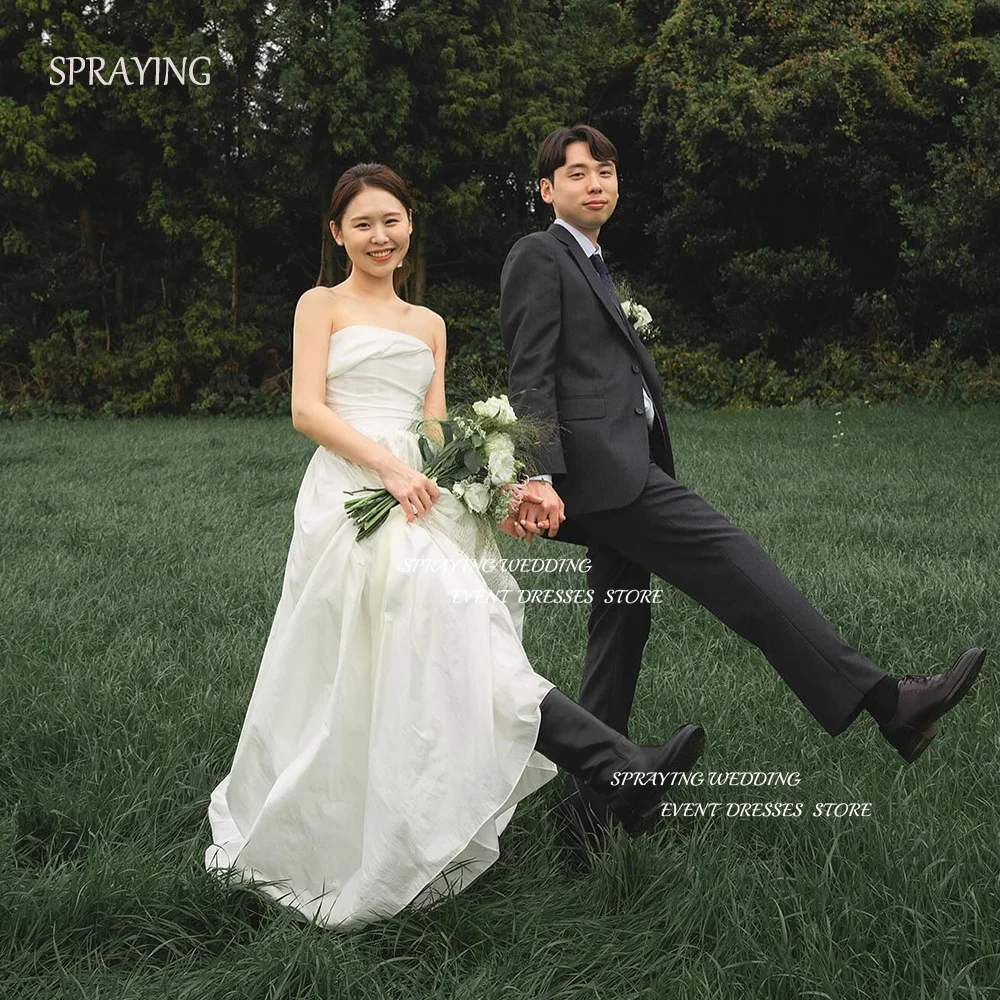 

SPRAYING Simple Strapless A line Taffeta Korea Wedding Dresses Elegant Floor Length Bridal Gown Photo Shoot 웨딩드레스 Customized