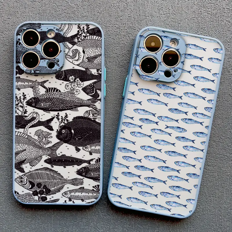 

Fish Sardine Painting Art Phone Case For IPhone 17 16 15 14 Pro Max 16 15 Plus 13 12 Mini 11 Pro Max XR XS X Shockproof Covers
