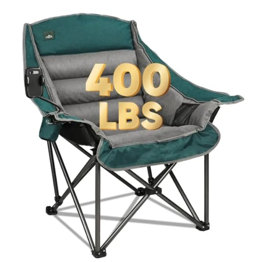 

Oversized XL Padded Camping Chair w/Cell Phone Holder, Large Camp Lounge Chair, Foldable Lawn Chair w/Cup Holder, Carry Bag for