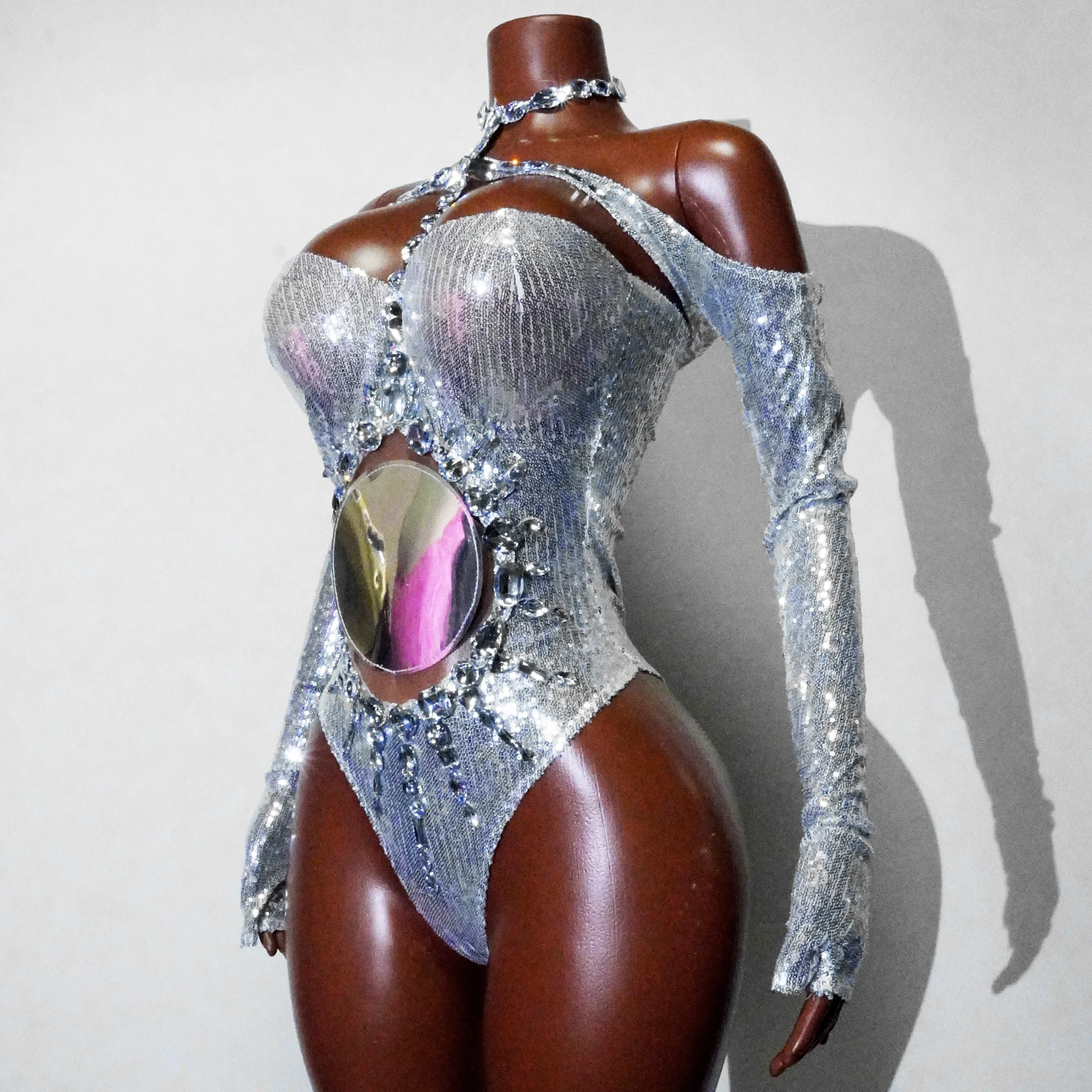 بذلة ضيقة بمرآة ماسية متألقة للنساء والرجال لحفلات أعياد الميلاد، فستان مثير لمرحلة النادي، سحب الملكة للارتداء