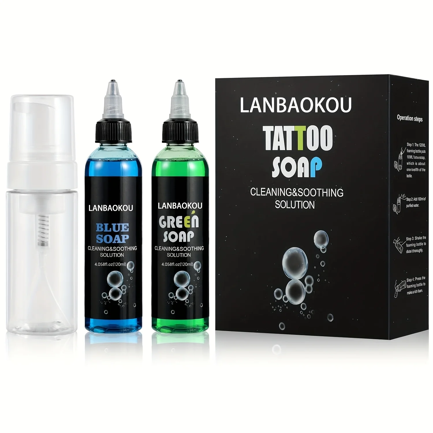 

120ml Tattoo Blue green Soap Set with Mousse Bottle Tattoo Auxiliary Tool Large Capacity Tattoo Blue green Soap