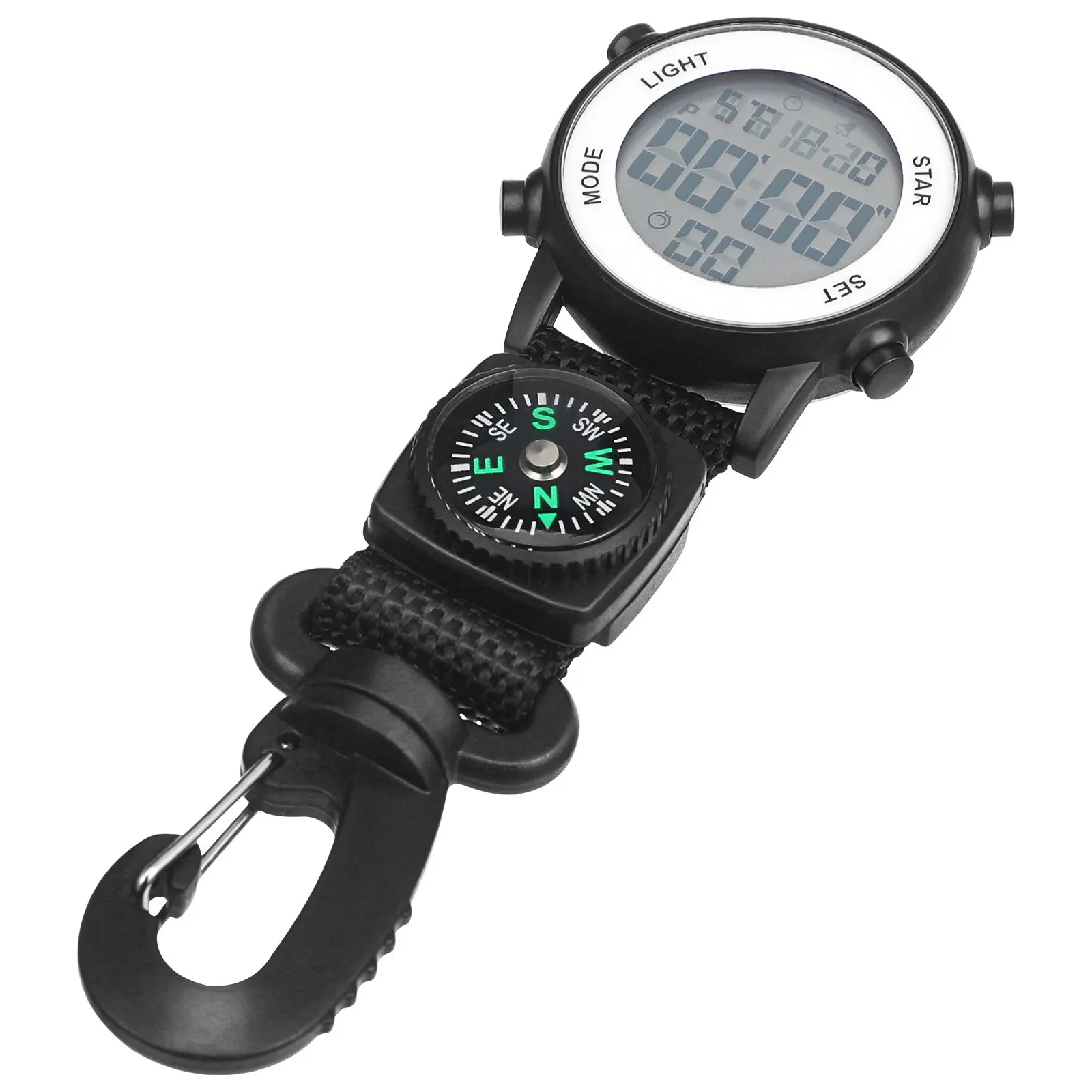 Electronic Pocket Watch Hanging Carabiner Clip on Outdoor Watch Multipurpose Accurate Timekeeping for Camping Hiking Backpacking