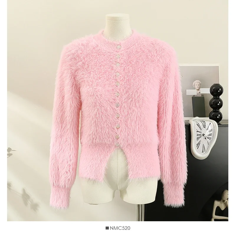 Women O-Neck Single-breasted Cardigan Sweaters Knit Long Sleeve Short Sweaters Causal Warm Thickened Sweaters Women Fall Winter