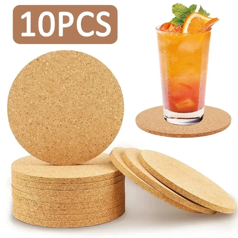 10PCS Natural Round Wooden Cup Mat Pad Durable Non-Slip Cork Coaster Tea Coffee Mug Drinks  for Table Decor DIY Tableware