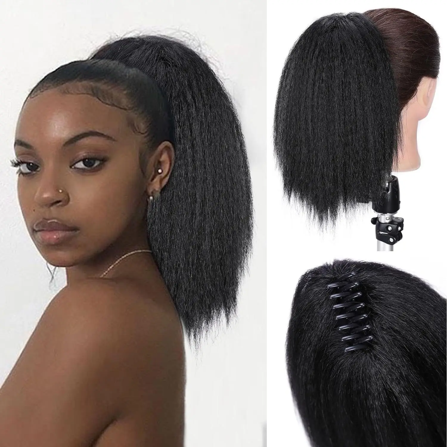 Cola de caballo afro YAKI Puff de 12-24" |   Pelo sintético Cornrow con clip |   Estilo africano natural, postizo largo esponjoso
