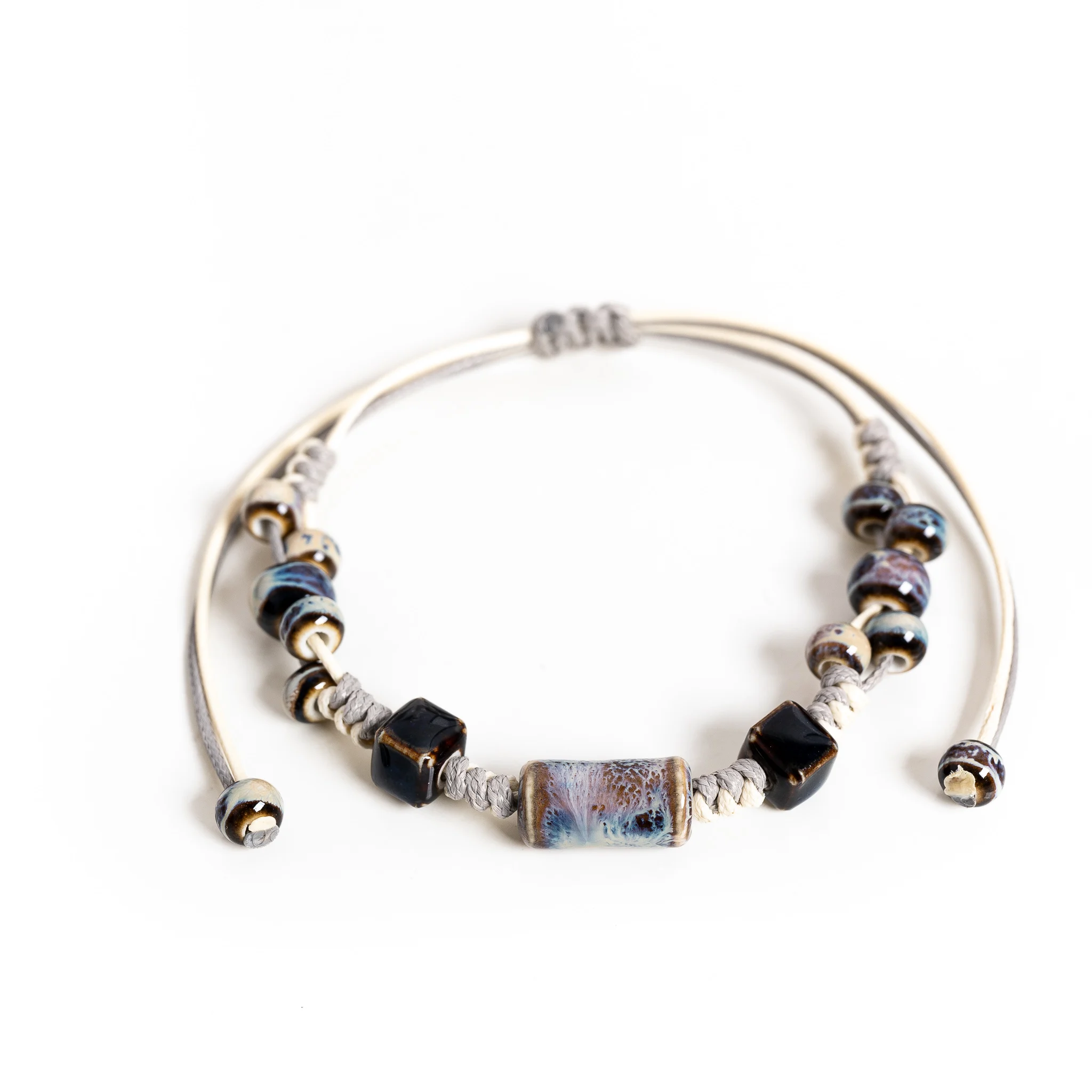Vintage Keramik-Armband Handgefertigt Verstellbares Wachsschnur-Armband Minimalistischer Schmuck Natürlicher Stil für Tägliches Tragen Geschenk S03-242