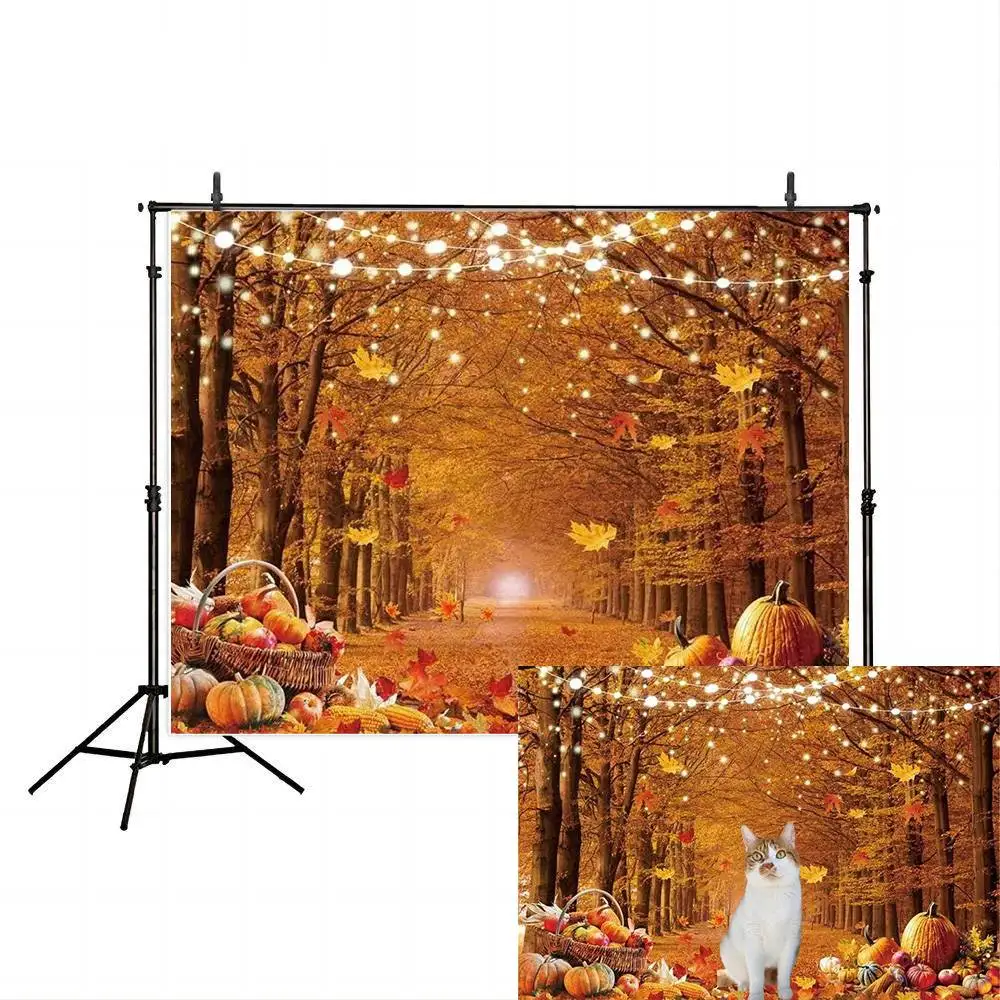 Fall Backdrop Autumn Maple Forest Leaves Pumpkin Photography Background Thanksgiving Farm Harvest Party Banner Photo Booth Props