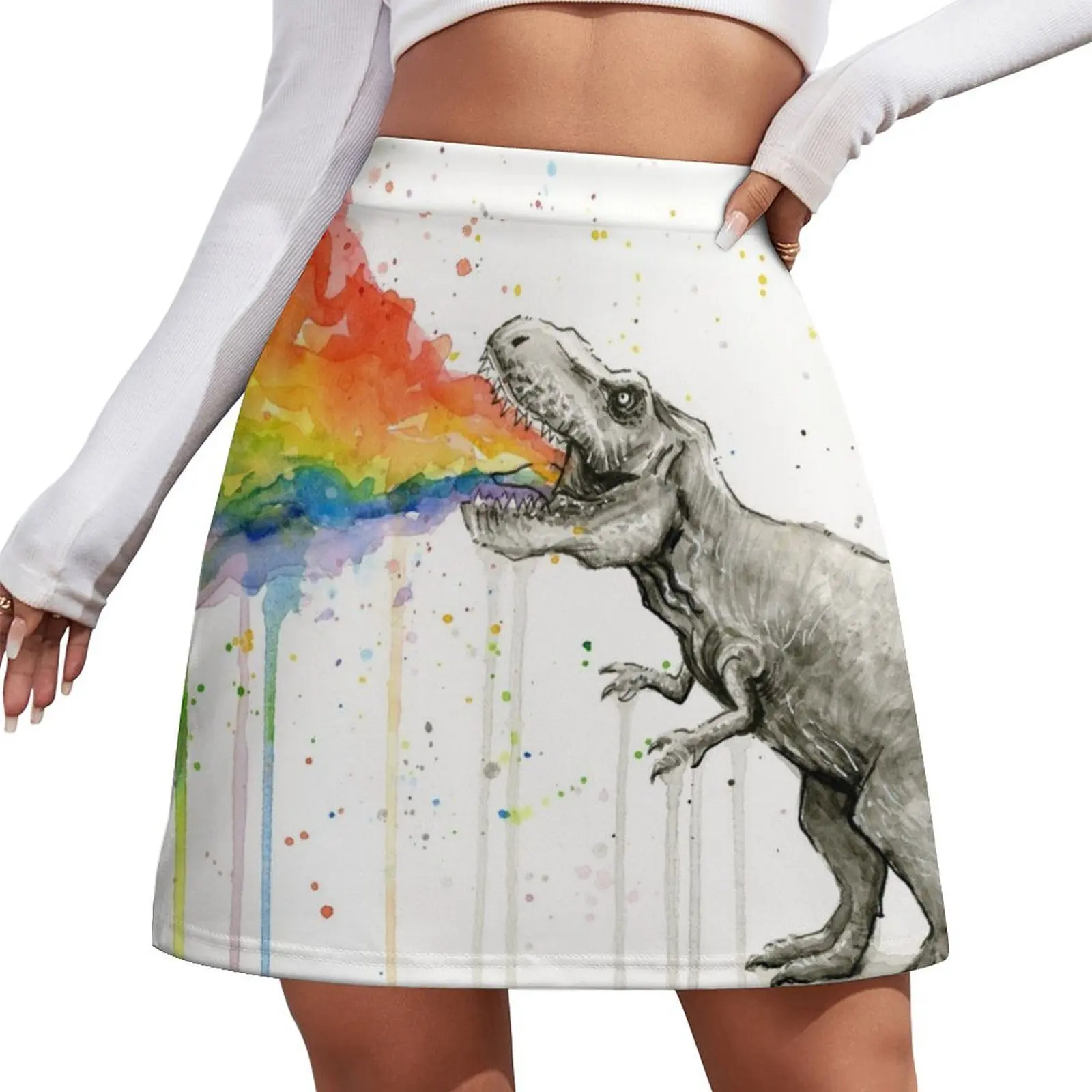 

T-Rex Puking Rainbow Taste the Rainbow Mini Skirt luxury women skirts short skirt women's stylish skirts