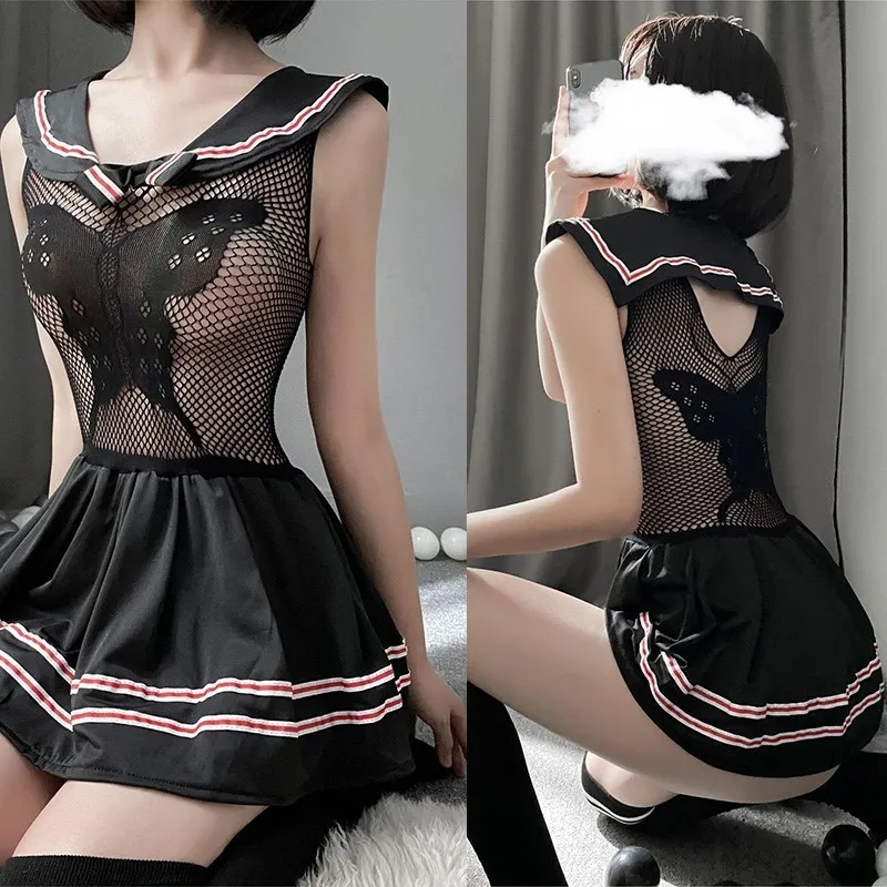 Body de lencería Sexy para mujer, uniforme de estudiante, seductor, estilo japonés, hasta la cadera, vestido de malla Sexy con solapa JK, Cosplay, tienda sexual