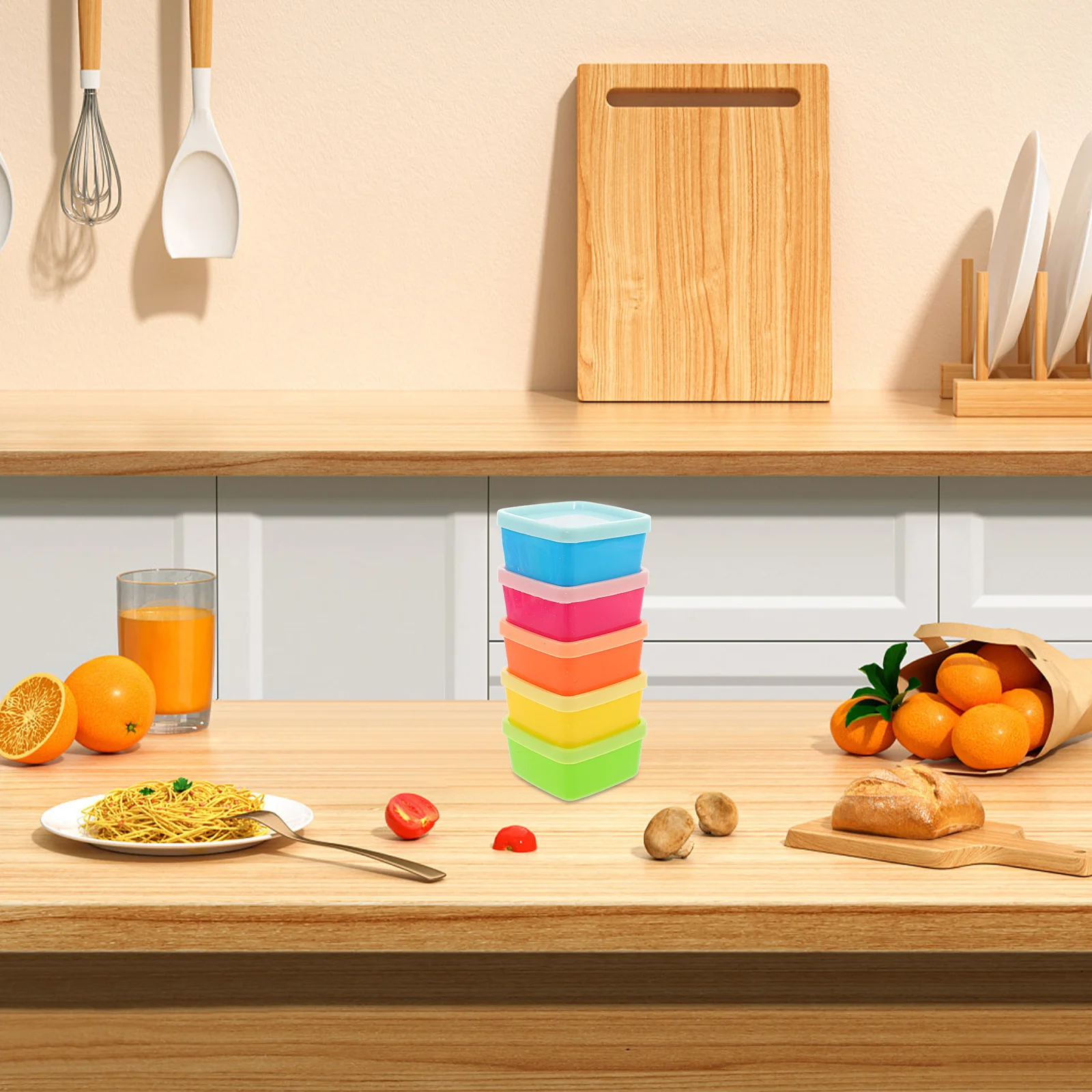 

5Pcs Plastic Sauce Containers Leakproof Snack Condiment Cups Reusable Dressing Boxes for Travel Kitchen Picnic Storage