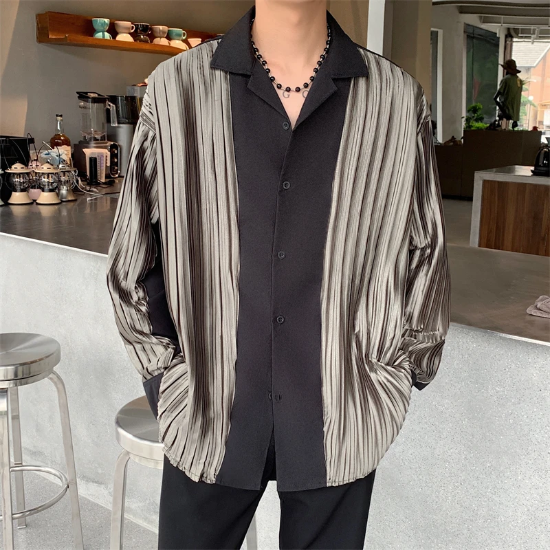 

Men Patchwork Shirt Long Sleeve Loose Hip Hop Street Mens Casual Contrast Shirts Pocket Male Soft Dress Shirt Plus Size A106