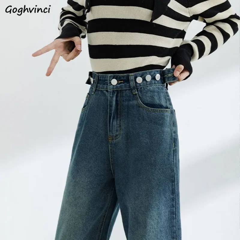 

Jeans Women Preppy Style Leisure Spring Streetwear Denim Full-length Popular Ulzzang Vintage Loose Straight Trousers All-match