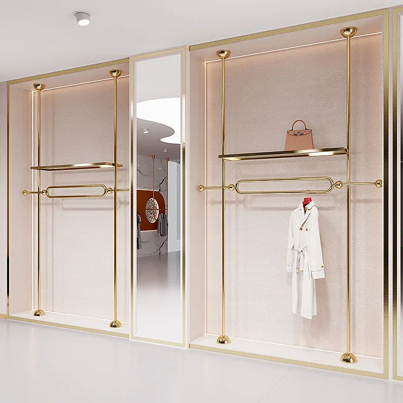 Clothing store display rack Wall wall hanging Heaven and Earth column Stainless steel titanium hanging clothes rack Women's