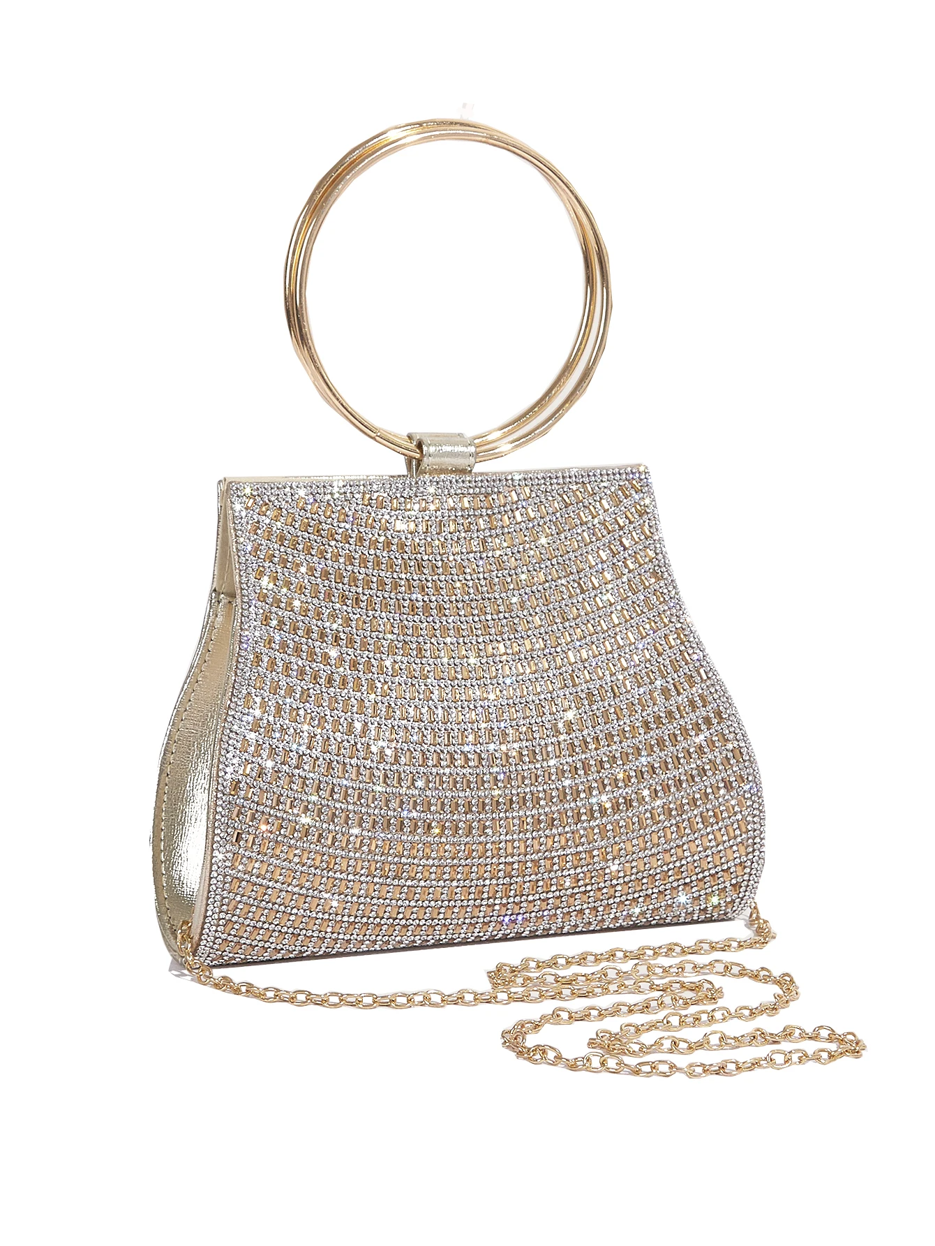 Evening Bag Shiny Rhinestone Bag Fashion Elegant Gold Handbag for Women Trend Party Chain Bag Silver Shell Bag