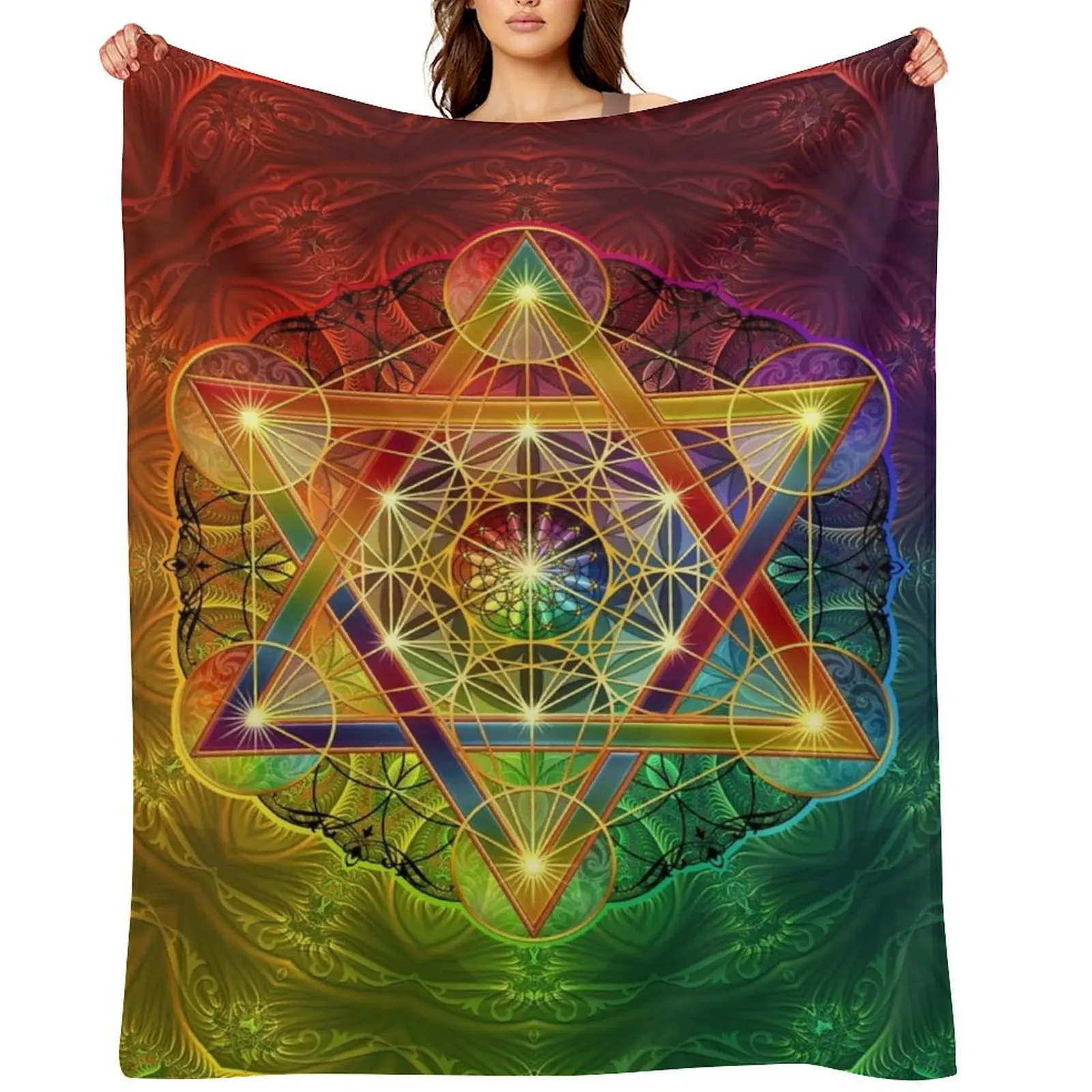 

Metatron's Cube with Merkabah and Flower of Life Throw Blanket Flannel Cute Plaid Decorative Sofas Soft Plush Plaid Blankets