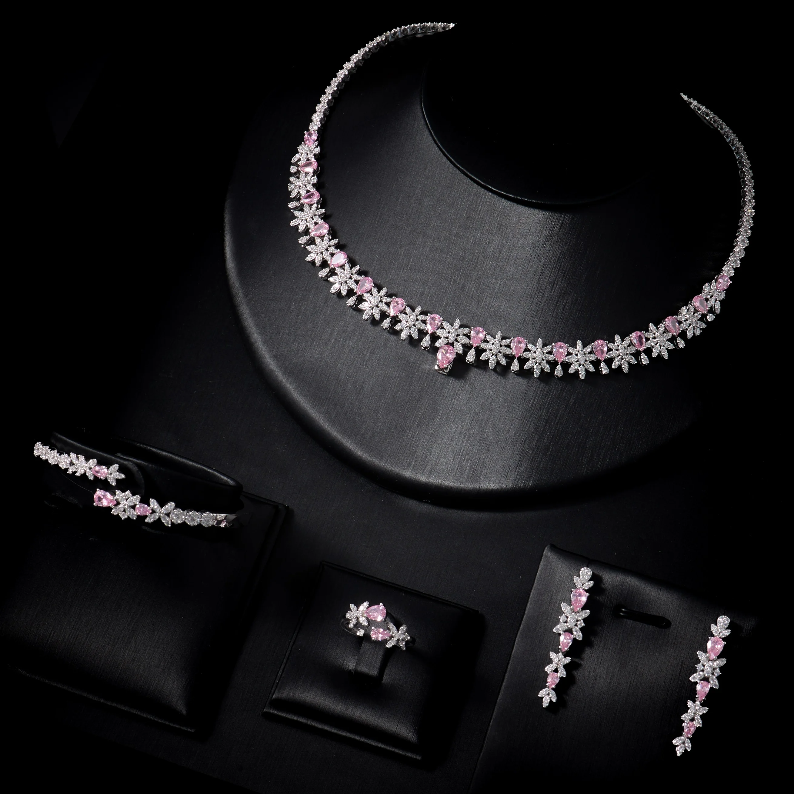 00096 Detachable Pendant Necklace Set for Women Full Jewelry Set 4 Pieces for Party Wedding Bridal Formal Occasion