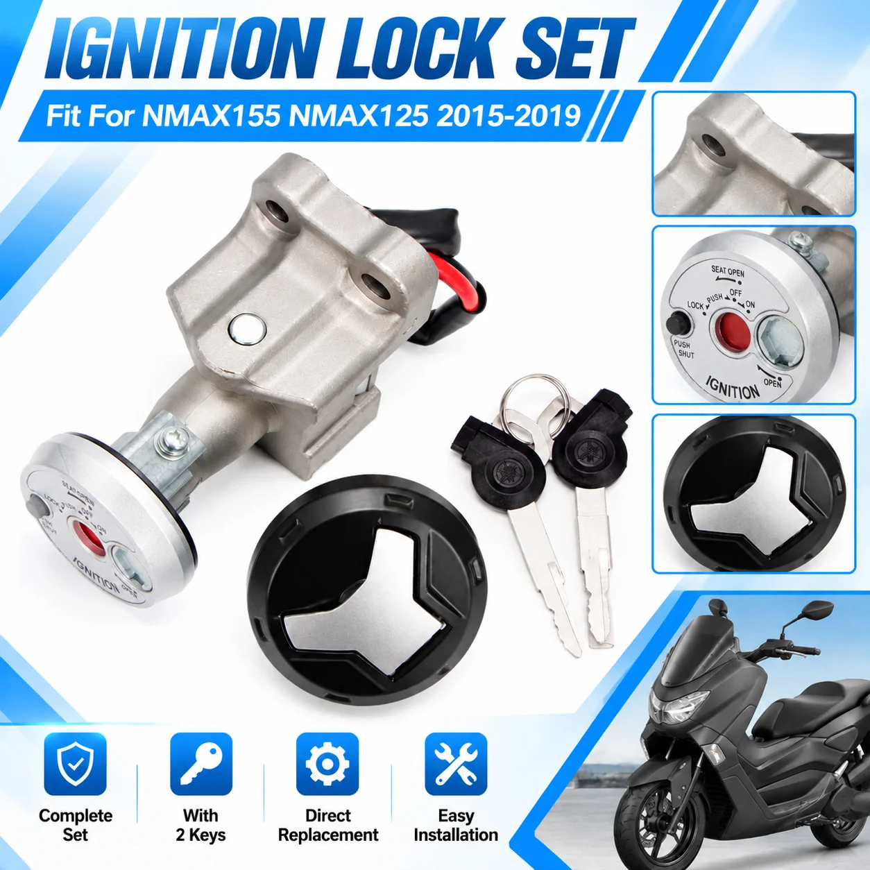 Fit For 2015 - 2019 Yamaha NMAX155 NMAX125 Ignition Switch Lock Fuel Gas Cap Key NMAX 155